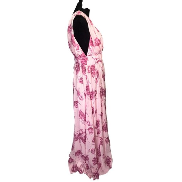 Lulus Pink Floral Romantic Maxi Dress With Deep V-Neck & Sleeveless Design Size - Picture 2 of 13